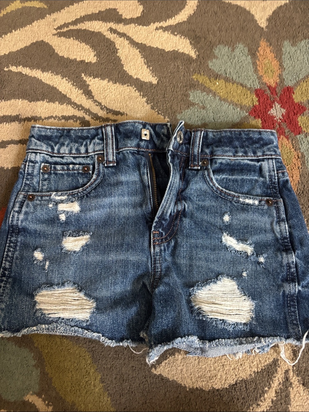 abercrombie kids Distressed Medium Blue Denim Cutoff Shorts